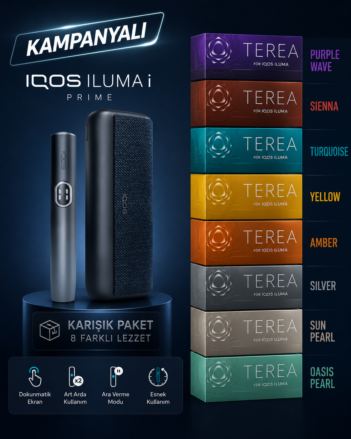 ChatGPT-Image-13-May-2026-04_18_11 IQOS ILUMA i PRIME – Gece Siyahı + KARIŞIK TEREA (1 KARTON) - Görsel 1